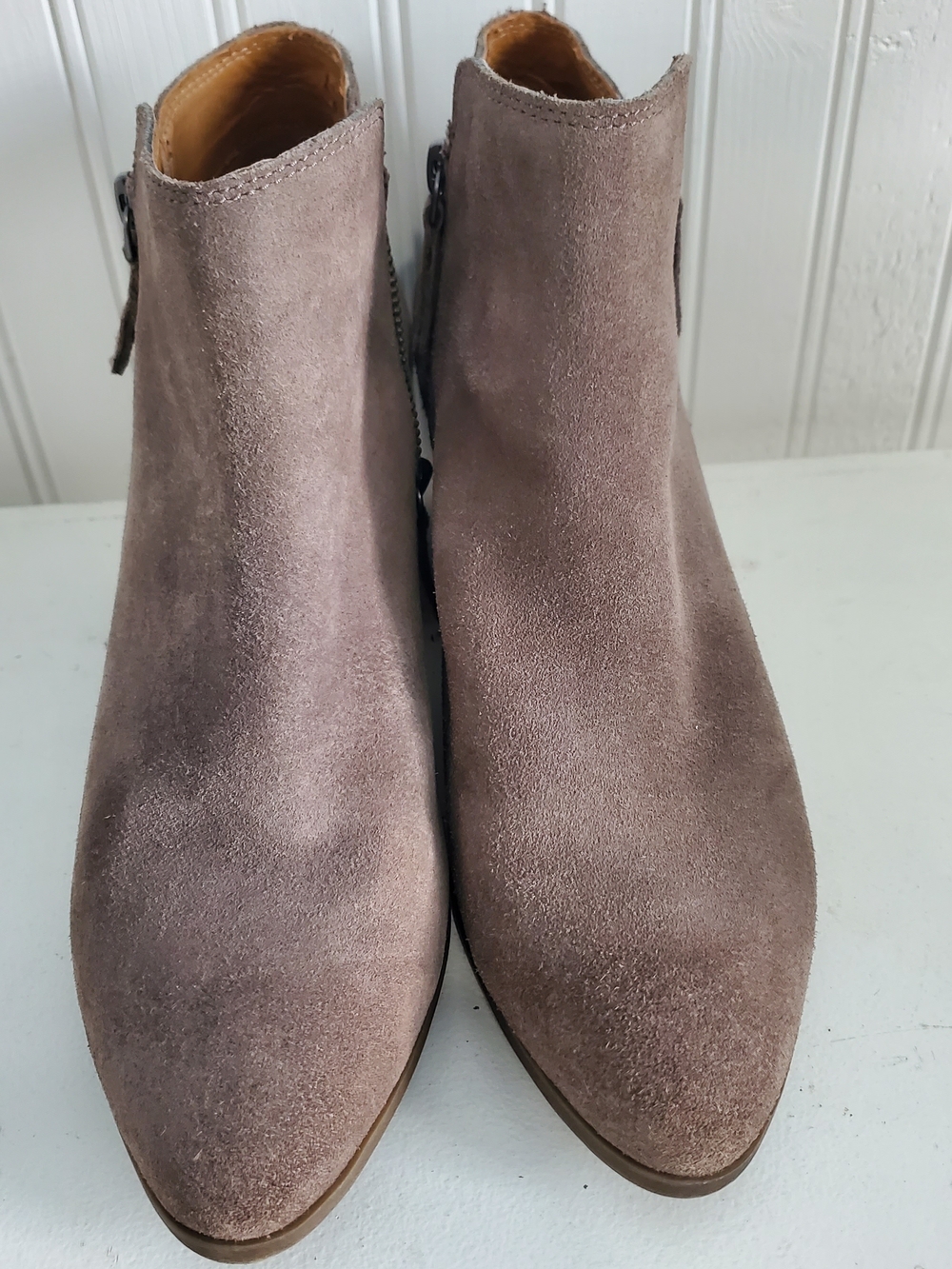 Frye Taupe Suede Pointed Toe Ankle Booties